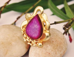 Ornate Pink Gem Gold Ring